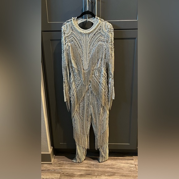 NWT - ASOS EDITION SEQUIN AND PEARL JUMPSUIT WITH FRINGING - Women’s size: 12 - Picture 4 of 16
